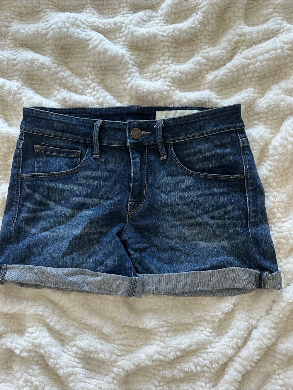 Treasure & Bond Dark Blue Rolled-Hem Denim Shorts